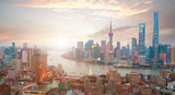 Fototapeta Most - Aerial photography at Shanghai bund Skyline of sunrise