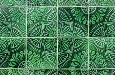 Wall Mural - green arabic ceramic tiles closeup