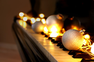 Sticker - Piano keys with Christmas decorations, closeup