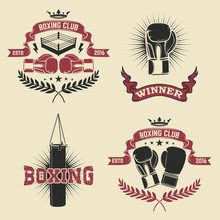 Set Of The Boxing Club Labels, Emblems And Design Elements.
