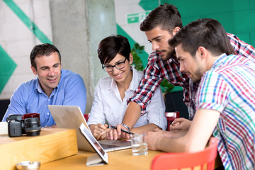 businessman meeting  to students