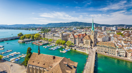Fototapete - Aerial view of Zürich city center with river Limmat, Switzerland