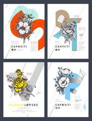 Wall Mural - set of layout templates for poster, flyer, brochure. modern clean design with colorful floral compos