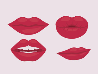 Wall Mural - set lips female pop art isolated icon