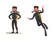 Set of diver posing and under water. Vector illustration