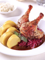 Canvas Print - Roast Duck with Red Cabbage and  Potato Dumplings