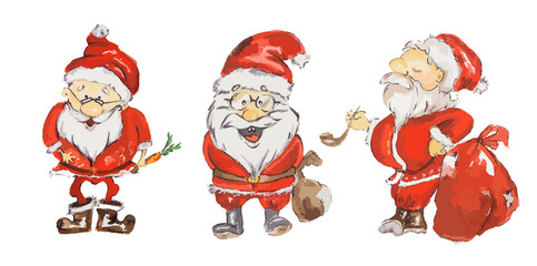 Wall Mural - Watercolor Santa Claus set. Cute funny Santa set for new year and christmas decoration. Isolated cartoon character.