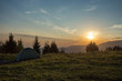 Sunrise in the mountain. Camping. Tian-Shan. Kazakhstan