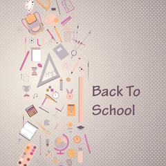Vector banner of school supplies are suspended on a rope, back to school concept.