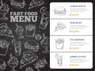 Canvas Print - Restaurant brochure vector menu design with hand-drawn fast food