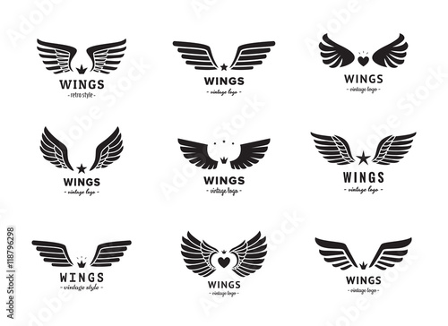 Wings Silhouette Logo Vector Set Vintage Design Part Two Stock Vektorgrafik Adobe Stock