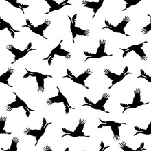 Seamless Pattern - Stork Solhouettes On White