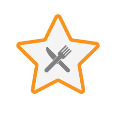 Canvas Print - Isolated line art star icon with a knife and a fork