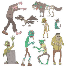 Scary Zombies Outlined Stickers