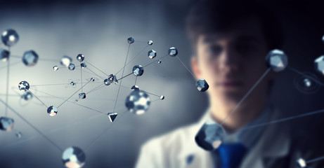 Wall Mural - male doctor and new technologies . mixed media