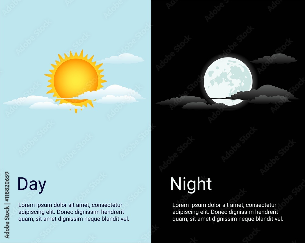 Vector day and night. Background with sun, moon, sky icons Stock Vector ...