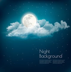 Wall Mural - Night nature sky background with cloud and moon. Vector.