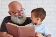 © ArtFamily - Close-up of aged man and small boy with a book looking at each o