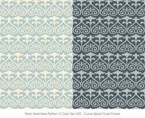 Retro Seamless Pattern 2 Color Set_420 Curve Spiral Cross Flower
