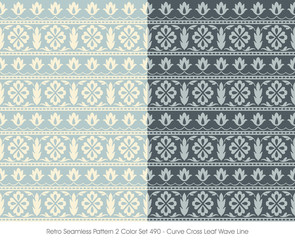 Retro Seamless Pattern 2 Color Set_490 Curve Cross Leaf Wave Line
