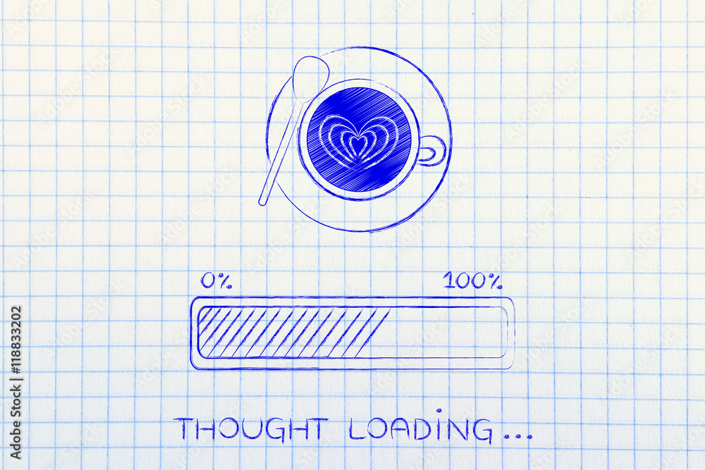 latte art coffee cup & progress bar loading thought