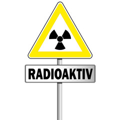 Wall Mural - Atom Zeichen Schild mit Hinweisschild Radioaktiv