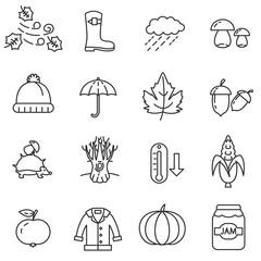 Autumn linear icons set. Thin line design