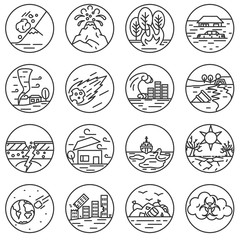 Wall Mural - disaster icons set. natural, ecological disaster collection. thin line design