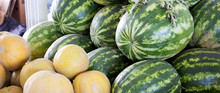 Melons, Watermelons At The Market