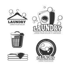 Canvas Print - Clean laundry washing vintage vector labels, emblems, logos, badges set