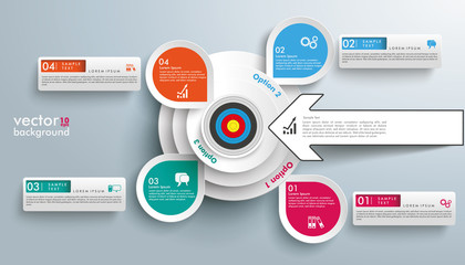 Wall Mural - white circles in circles 4 options banner tabs target arrow