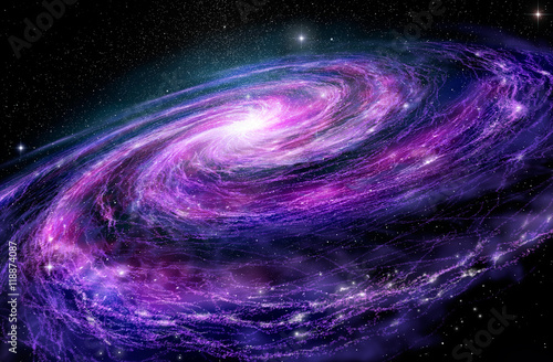 Photographie Spiral galaxy, 3D illustration of deep space object.