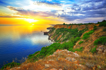 Wall Mural - Dramatic sunset at cape fiolent. Crimea