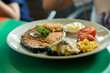 © emodpk - Salmon steak grilled with lemon and Spinach with cheese