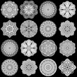 Large  set of design elements, lace round paper doily, doily to decorate the cake, template for cutting, greeting element,  snowflake, laser cut;  vector illustrations