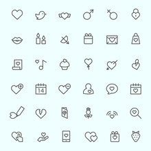 St. Valentine's Day Icons, Simple And Thin Line Design