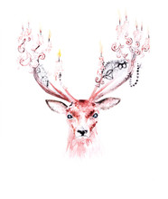 Watercolor Surreal Painting Of A Deer