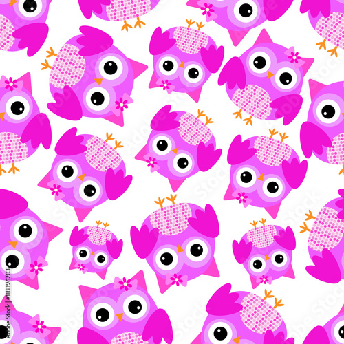 Seamless background with cute pink owl