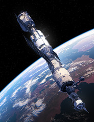 Wall Mural - international space station flying over the earth