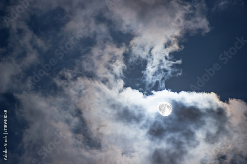 Night Sky With Full Moon And Clouds Mysterious Night Sky With Full