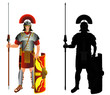 Roman empire legion warrior and silhouette. Vector, isolated on white