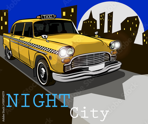 Dekoracja na wymiar  taxi-na-tle-nocnego-miasta