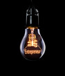 Hanging lightbulb with glowing Entrepreneur concept.