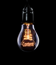 Hanging Lightbulb With Glowing Content Concept.