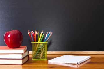 school supplies with chalkboard, back to school concept