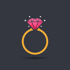 Wall Mural - Diamond engagement ring icon - Vector