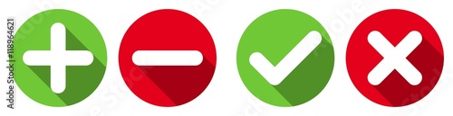Fotografía Set of plus, minus, check & cross flat icons