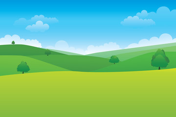 green hill landscape. vector illustration of panorama view with green mountain landscape and cloud s