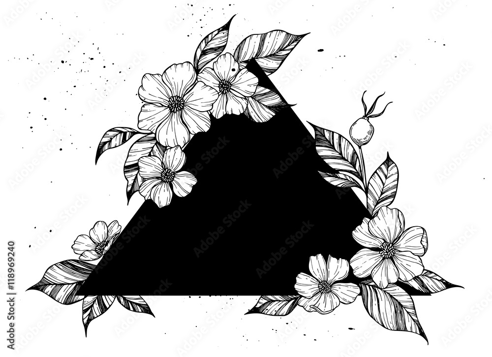 Plant Drawing Triangular Hand drawn vector illustration - triangle with flowers and leaves Stock ...