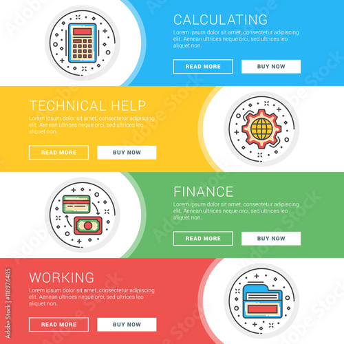 Set Of Flat Line Business Website Banner Templates Template For